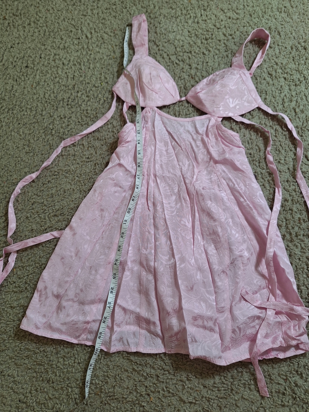 For Love And Lemons Pale Pink Floral Jacquard Mini Dress with Bow - Picture 7 of 7